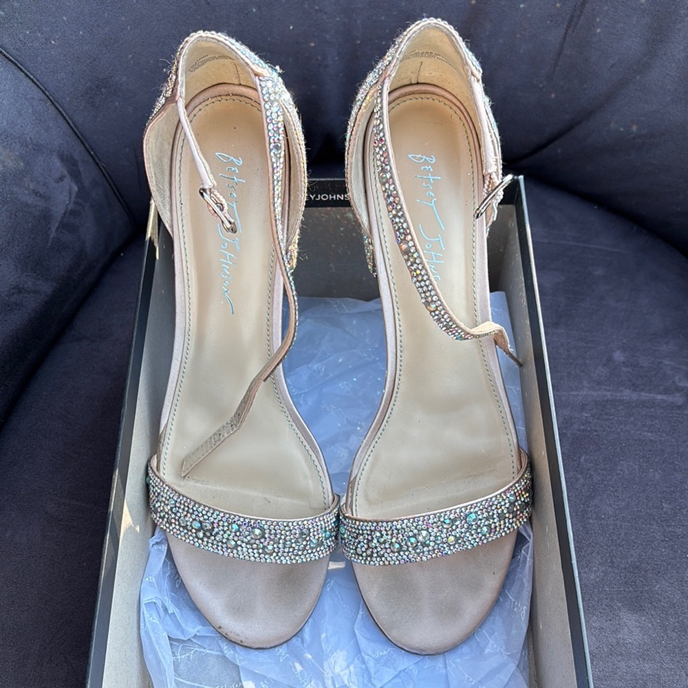 Betsey Johnson Tan Heels with Sparkling Embellishments